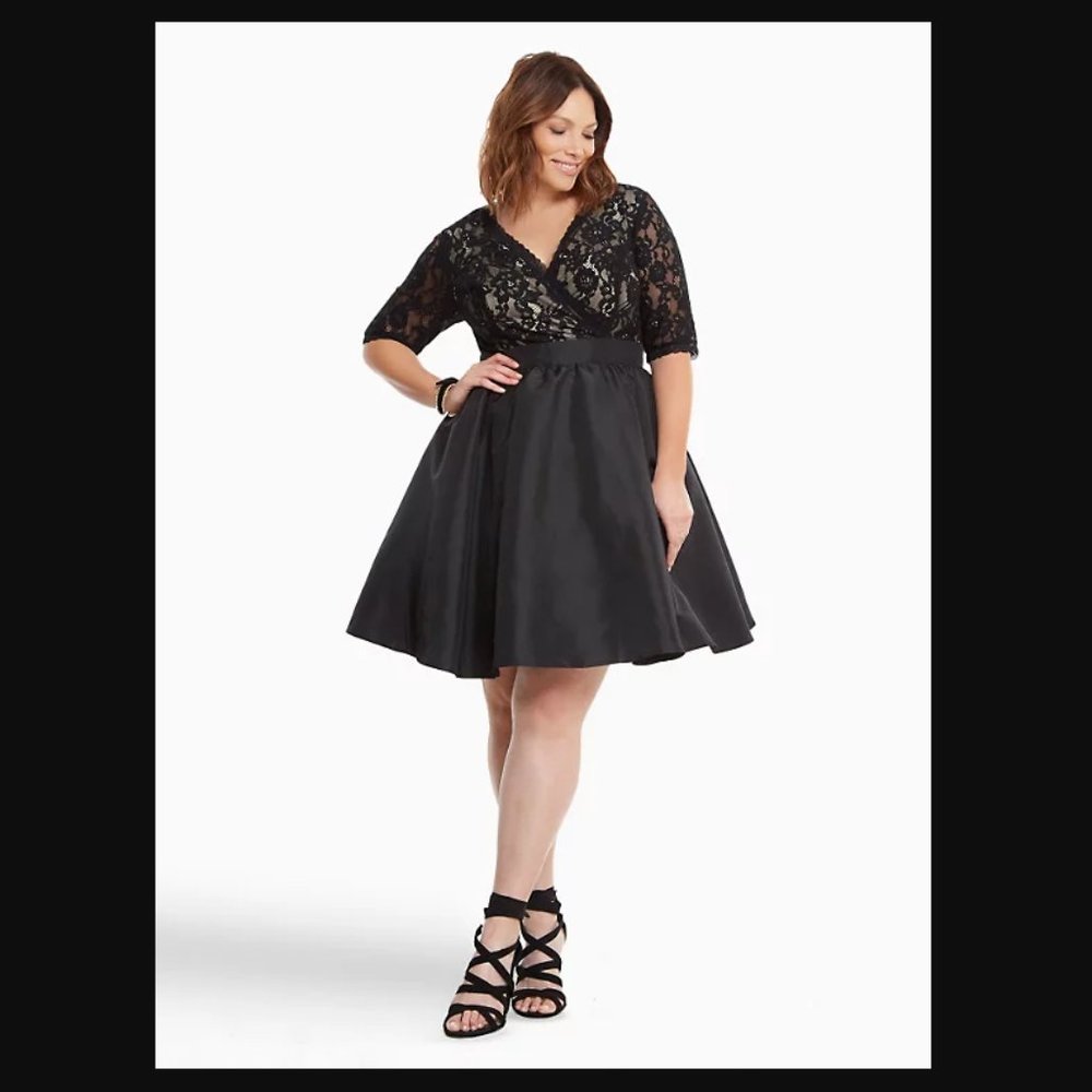 TORRID LACE & TAFFETA SURPLICE DRESS